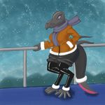  2017 anthro clothed clothing digital_media_(artwork) female hi_res legwear lizard mxwqtkl nintendo pok&eacute;mon pok&eacute;mon_(species) reptile salazzle scalie scarf snow solo standing video_games winter 