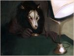  anthro black_hair canine desk hair lamp mammal monster phantominus scp-1471 scp_foundation skull solo teeth 