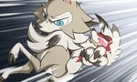  2017 canine claws fur lycanroc mammal midnight_lycanroc nintendo pok&eacute;mon pok&eacute;mon_(species) red_eyes red_fur smile tongue video_games white_fur zenmigawa 