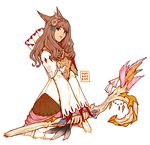  animal_ears blue_eyes brown_hair cat_ears circlet commission final_fantasy final_fantasy_xiv holding holding_staff lips long_hair looking_at_viewer miqo'te profile reema_and signature simple_background slit_pupils smile staff white_background white_mage 