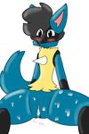  2017 anthro anus big_butt blue_fur blush butt butthaole canine cub cum dog dog_tail female fluffy fluffy_tail fur hair happy invalid_tag looking_at_viewer lucario mammal nintendo pok&eacute;mon pok&eacute;mon_(species) poofy_hair presenting presenting_pussy puppy_eyes pussy short_hair simple_background spikes thick_butt video_games young 