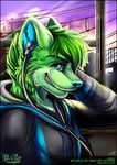  afternoon baroshi canine cheeky_grin city_scape clothing harbor_city_fur_con hcfc headphones hoodie invalid_color ipod looking_at_viewer male mammal music portrait railway smile smirk sunset toxi(artist) toxi_de_vyne(artist) train vehicle wolf 