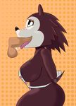  2017 animal_crossing anthro apron areola balls big_breasts breasts brown_fur butt clothed clothing digital_media_(artwork) disembodied_penis duo eyelashes fellatio female freckles freepancakes fur hands_behind_back hedgehog looking_up male male/female mammal nintendo nipple_bulge open_mouth oral penis rodent sable_able saliva sex side_boob skimpy smile solo_focus thick_thighs tongue tongue_out video_games 