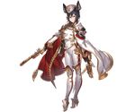  animal_ears bangs black_hair boots cape detached_sleeves dual_wielding erune full_body gloves granblue_fantasy gun hat high_heel_boots high_heels holding holding_weapon ilsa_(granblue_fantasy) long_hair long_sleeves looking_at_viewer minaba_hideo official_art pants red_eyes serious solo standing torn_clothes transparent_background uniform weapon 