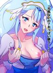  blue_eyes blue_hair breasts cleavage collarbone cure_ange daijoubu?_oppai_momu? earrings elbow_gloves eyebrows_visible_through_hair gloves hugtto!_precure jewelry lips looking_at_viewer magical_girl medium_breasts negom nipples open_mouth precure solo translation_request upper_body yakushiji_saaya 
