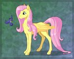  abstract_background avian beak bird blue_eyes duo equine eye_contact feathered_wings feathers female feral fluttershy_(mlp) flying friendship_is_magic fur hair hooves mammal my_little_pony pattern_background pegasus pink_hair simple_background sirzi smile standing tail_feathers wings yellow_fur 