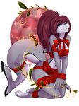  bdsm blacktip_reef_shark blue_eyes bondage bound bow christmas dorsal_fin female fin firetally fish gills hair hands_tied holidays kneeling marine meeka_(spiko) navel ornament red_hair reef_shark ribbons shark sharp_teeth smile teeth 