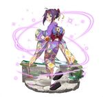  :d ahoge faux_figurine floral_print full_body hairband japanese_clothes jpeg_artifacts kimono leg_up looking_at_viewer looking_back obi official_art open_mouth pointy_ears purple_hair purple_kimono red_eyes red_hairband sash sidelocks simple_background smile socks solo standing standing_on_one_leg sword_art_online sword_art_online:_code_register tied_hair white_background white_legwear yukata yuuki_(sao) 