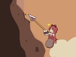  black_ribbon climbing duplicate falling fang getting_over_it hair_ribbon in_container kurakuru magical_girl mahou_shoujo_madoka_magica o_o polearm ponytail pot red_hair ribbon sakura_kyouko spear surprised wavy_mouth weapon 