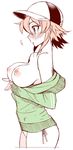  baseball_cap bikini_bottom breasts breasts_outside hat jacket kusanagi_tonbo large_breasts original short_hair solo 