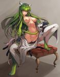  animal_ears blush breasts c.c. code_geass dom-dozz furniture furry green_fur green_hair highres long_hair looking_at_viewer open_clothes paws pussy scar shiny shiny_skin solo tail yellow_eyes 