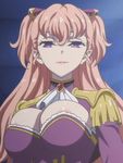  10s 1girl animated animated_gif areola_slip areolae bounce bouncing_breasts breasts charlotte_scherzen cleavage cropped kaneko_hiraku large_breasts lipstick makeup no_bra pink_hair smile valkyrie_drive valkyrie_drive_-mermaid- walking 