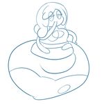  bedroom_eyes belly big_belly big_breasts breasts clothed clothing cute dress female ghost hair half-closed_eyes hand_in_mouth hand_on_hip hyper hyper_belly inflation not_furry quasi quasi-ghost seductive simple_background smile solo spirit sweer-tomato tentacles white_background 
