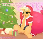  applejack_(mlp) augustbebel belt candy candy_cane christmas christmas_tree dialogue earth_pony english_text equine female food friendship_is_magic gift hair hat holidays horse inside looking_at_viewer mammal my_little_pony open_mouth patreon pony pussy santa_hat solo sweat text tree 