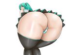  1girl alone aqua_eyes aqua_hair ass bare_shoulders bending_forward bent_over black_legwear cameltoe female from_behind from_below hatsune_miku hips huge_ass large_ass long_hair looking_at_viewer looking_back miniskirt panties pov_ass rivale shiny shiny_hair shiny_skin simple_background skirt solo striped striped_panties thick_thighs thighhighs thighs thong twintails underwear upskirt vocaloid white_background wide_hips 