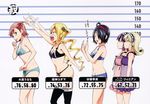  a_flat_chest_is_a_status_symbol absurdres ailil_finian bare_shoulders black_hair black_legwear blonde_hair bra breast_envy breasts bust_chart character_name eighth_note flat_chest from_side hair_over_one_eye height_chart highres himegami_kodama lingerie maken-ki! medium_breasts minaya_uruchi multiple_girls musical_note official_art panties profile purple_hair red_hair reel_finian satou_kimi scan siblings simple_background sisters small_breasts stats takeda_hiromitsu thong twins twintails underwear underwear_only 