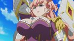  10s 1girl animated animated_gif areola_slip areolae bounce bouncing_breasts breasts charlotte_scherzen cleavage cloud female kaneko_hiraku large_breasts no_bra pink_hair purple_eyes sky solo talking valkyrie_drive valkyrie_drive_-mermaid- 