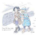  barbara_parker book boots coat commentary earmuffs english excited happy_new_year highres little_witch_academia lotte_jansson mukiki multiple_girls new_year pantyhose snow 