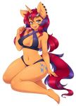  2016 absurd_res alpha_channel anthro barefoot bikini breasts clothing cutie_mark dessert ear_piercing equine eyewear fan_character feet female food goggles hair hi_res horn humanoid_feet ice_cream long_hair looking_at_viewer mammal multicolored_hair multicolored_tail my_little_pony navel piercing simple_background solo sweet_voltage swimsuit thescarletdevil tongue tongue_out transparent_background two_tone_hair unicorn 