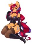  2016 absurd_res alpha_channel anthro armwear boots breasts choker cleavage clothed clothing cutie_mark dessert ear_piercing equine eyewear fan_character female food footwear garter_straps goggles hair hi_res high_heels horn ice_cream legwear long_hair looking_at_viewer mammal multicolored_hair multicolored_tail my_little_pony panties piercing riding_crop shoes simple_background solo spiked_braclet sweet_voltage thescarletdevil tongue tongue_out transparent_background two_tone_hair underwear unicorn whip 