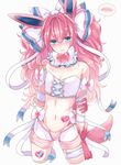  animal_ears asame21 bare_shoulders blue_eyes bow crossdressing gen_6_pokemon gloves hair_bow long_hair looking_at_viewer male_focus midriff navel otoko_no_ko personification pink_gloves pink_hair pokemon ribbon solo standing sylveon thigh_strap white_bow 