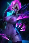  2017 5_fingers absurd_res areola big_breasts breasts demon evelynn_(lol) facial_markings female fingers front_view glowing hair hi_res huge_breasts humanoid league_of_legends looking_at_viewer mammal markings navel nipple_piercing nipples not_furry nude piercing portrait purple_skin pussy riot_games short_hair simple_background slit_pupils smile solo standing succubus thick_thighs thoumeco three-quarter_portrait video_games voluptuous white_hair wide_hips yellow_eyes 