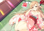  artist_name asuna_(sao) bangs bare_shoulders black_hair blush breasts brown_eyes cleavage closed_eyes collarbone eyebrows_visible_through_hair floral_print flower futon hair_between_eyes hair_flower hair_ornament head_tilt indoors japanese_clothes kimono large_breasts light_brown_hair long_hair long_sleeves looking_at_viewer lying multiple_girls no_panties no_shoes obi off_shoulder on_back parted_lips pink_kimono print_kimono sash sleeping socks solo_focus sunlight sword_art_online tabi tatami tray under_covers very_long_hair watsuki_ayamo white_flower white_legwear wide_sleeves yui_(sao) yui_(sao-alo) 