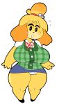  2018 4_fingers animal_crossing anthro big_breasts breasts canine clothed clothing dog female footwear fully_clothed honeyboyy huge_breasts isabelle_(animal_crossing) looking_at_viewer mammal nintendo panties shoes short_stack simple_background solo thick_thighs underwear upskirt video_games white_background wide_hips 