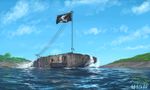  cloud cloudy_sky commentary day emblem flag girls_und_panzer grass ground_vehicle hill jolly_roger mark_iv_tank military military_vehicle motor_vehicle no_humans ogata_tank outdoors partially_immersed pirate pole rigging shark signature skull_and_crossbones sky tank tank_focus water 
