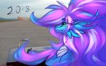  2017 2018 day detailed_background digital_drawing_(artwork) digital_media_(artwork) dragon female feral green_eyes hair oksara outside purple_hair rocket sky solo 