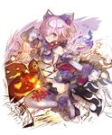  animal_ears ass cosplay dangerous_beast elbow_gloves emil_(nier) fate/grand_order fate_(series) fur-trimmed_gloves fur-trimmed_legwear fur_collar fur_trim gloves hair_over_one_eye haku_(sabosoda) halloween_costume lace lace-trimmed_thighhighs lavender_hair mash_kyrielight nier_(series) o-ring o-ring_top purple_eyes purple_gloves purple_legwear revealing_clothes short_hair tail thighhighs wolf_ears wolf_tail 