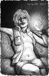  absurdres breasts commentary greyscale heather_mason highres monochrome sergygd short_hair silent_hill silent_hill_3 solo 
