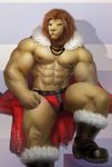  abs boots bulge christmas cloak clothing dalluwn feline footwear holidays lion male mammal muscular thick_thighs underwear 