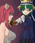  bare_shoulders blouse blue_eyes bow breasts commentary_request crossover easy_(aqk7bdqt) elfen_lied eyebrows_visible_through_hair flat_chest green_hair horns long_hair long_sleeves lucy medium_breasts multiple_girls one_eye_closed open_mouth pink_hair red_eyes ribbon rod_of_remorse shaded_face shiki_eiki sideboob tank_top touhou vest wide_sleeves 