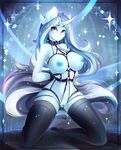  &lt;3 &lt;3_eyes 2017 anthro areola big_breasts breasts clothing collar equine fan_character female fur grey_fur grey_hair hair harness horn inside kneeling koveliana legwear looking_at_viewer mammal mostly_nude my_little_pony nipples pussy red_eyes solo sparkles spiked_collar spikes stockings unicorn 