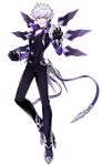  add_(elsword) black_gloves black_pants black_shirt choker clenched_hand elsword full_body gloves grin highres hwansang looking_at_viewer lunatic_psyker_(elsword) male_focus messy_hair official_art pants popped_collar purple_eyes shirt shoes silver_hair smile solo transparent_background 