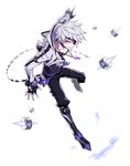  add_(elsword) black_footwear black_gloves black_pants boots elsword eyepatch fingerless_gloves full_body gloves grin highres hwansang jacket jewelry knee_boots looking_at_viewer male_focus messy_hair official_art pants pendant purple_eyes shirt smile solo time_tracer_(elsword) transparent_background white_hair white_jacket 