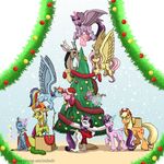  2017 applejack_(mlp) changeling christmas christmas_tree discord_(mlp) draconequus dragon equine female fluttershy_(mlp) flying friendship_is_magic group holidays horn horse inuhoshi-to-darkpen male mammal my_little_pony pegasus pinkie_pie_(mlp) pony rainbow_dash_(mlp) rarity_(mlp) spike_(mlp) starlight_glimmer_(mlp) thorax_(mlp) tree trixie_(mlp) twilight_sparkle_(mlp) unicorn winged_unicorn wings 