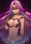  arm_at_side bangs bare_shoulders blindfold breasts cleavage cleavage_cutout closed_mouth collarbone covered_eyes expressionless facing_viewer fate/grand_order fate_(series) finger_to_mouth fingernails glint gorgon_(fate) gradient gradient_background highres large_breasts lips long_fingernails long_hair navel parted_bangs petals purple_background purple_hair revealing_clothes rider scales sharp_fingernails solo sparkle stomach straight_hair upper_body very_long_hair wenz 