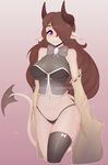  2018 big_breasts blushstroke breasts clothed clothing demon female hair hair_over_eye hi_res humanoid looking_at_viewer navel not_furry solo 
