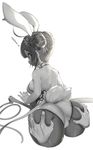  1girl animal_ears ass ass_grab azur_lane back bell bell_choker breasts bunny_ears bunny_tail bunnysuit cameltoe choker commentary_request constricted_pupils cropped_legs deep_skin disembodied_limb double_bun flower food from_behind greyscale hair_flower hair_ornament huge_ass large_breasts magister_(medical_whiskey) mochi mochitsuki monochrome ning_hai_(azur_lane) short_hair sideboob solo_focus surprised tail wagashi 
