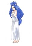  big_hair blue_hair breasts chrono_trigger commentary_request dress green_eyes large_breasts long_hair nightgown queen_zeal s-a-murai solo 
