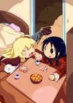  :o ^_^ ahoge bed bedroom black_hair blanket blonde_hair blush bowl chito_(shoujo_shuumatsu_ryokou) closed_eyes closed_mouth commentary_request contemporary creature cup drink eyebrows_visible_through_hair feeding food fruit happy_new_year indoors kaburaya_seiden kotatsu long_hair looking_at_another mandarin_orange mug multiple_girls new_year nuko_(shoujo_shuumatsu_ryokou) o_o open_door open_mouth orange_peel pillow plaid robot shirt shoujo_shuumatsu_ryokou smile table tray under_kotatsu under_table yuri yuuri_(shoujo_shuumatsu_ryokou) 