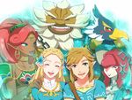  artist_request blonde_hair blush closed_eyes dark_skin daruk earrings flower gerudo goron green_eyes hair_flower hair_ornament jewelry link lipstick long_hair makeup mipha pointy_ears princess_zelda red_hair revali rito spirit the_legend_of_zelda the_legend_of_zelda:_breath_of_the_wild urbosa zora 