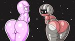  absurd_res breasts butt duo fan_character female glitch hi_res humanoid infrayellow looking_at_viewer looking_back machine not_furry novakid nude presenting presenting_hindquarters pussy rear_view robot starbound video_games 