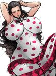  1girl black_hair blush breasts brown_eyes covered_navel curvy huge_breasts long_hair looking_at_viewer ogura_anko one_piece polka_dot solo viola_(one_piece) violet_(one_piece) wide_hips 