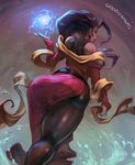  antenna_hair artist_name ass back bare_shoulders cutesexyrobutts energy_ball from_behind from_below hagoromo highres looking_back pantyhose rose_(street_fighter) shawl side_slit solo street_fighter street_fighter_zero_(series) thick_thighs thighs 