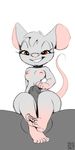  2018 5_toes anthro areola balls bangs big_areola big_balls big_ears big_penis black_penis black_skin breasts digital_media_(artwork) duo eyelashes faceless_male feet female fur grey_fur grey_hair grin hair half-closed_eyes male male/female mammal midriff mouse nipples orange_eyes penis pink_nipples rodent signature simple_background sitting smile solo_focus teeth thigh_job toes white_background xylas 