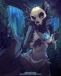  abyssal_wolf anthro black_fur blue_eyes breasts chain claws esther female flower fluffy forest fur invalid_tag mammal mane mask night plant rose shackles skull skull_mask solo stripes tofu93 tree waterfall 