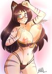  animal_humanoid big_breasts bikini bikini_bottom breasts cat_humanoid clothing feline final_fantasy final_fantasy_xiv heterochromia humanoid lactating mammal miqo&#039;te nipples spectacles square_enix swimsuit video_games w&#039;rose_radiuju 